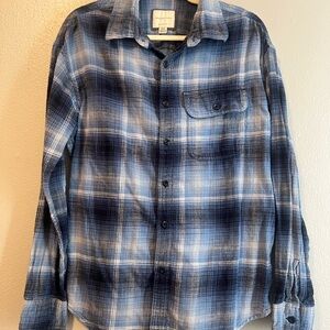 American Eagle Outfitters Navy and Light Blue Plaid Shirt